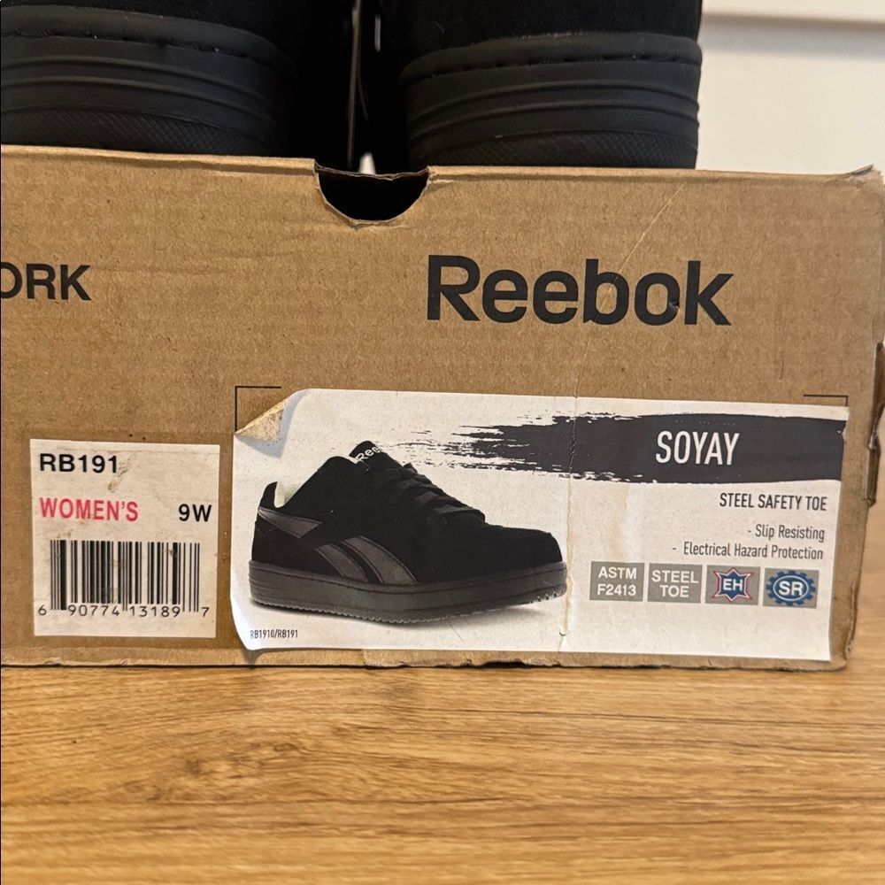 Reebok SOYAY Women’s Black Suede Sneakers Oxford Work Steel Safety Toe Casual 9W - Picture 4 of 14